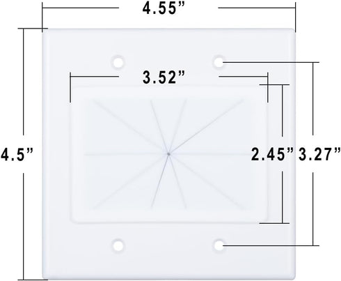 2 Gang Wall Plate White 2 Pack, Silicone Cable Pass Through Wall Plate for Power Cable, Audio Video and Ethernet Cable, Speaker Wire Management (W...