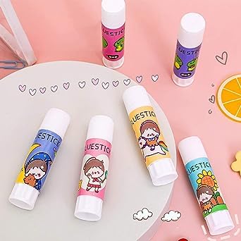 Cute Little Girl Patterns Solid Glues, (1Random Pattern) Cartoon Solid Glue Stick Strong Adhesives for Student Stationery DIY Craft High Viscosity...