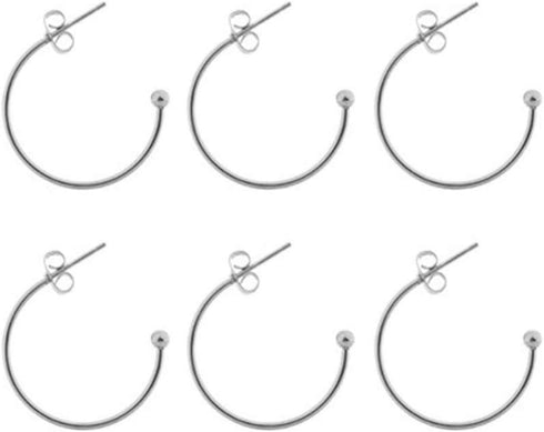 Supvox 6pcs Earring Findings Beading Hoop Earring Finding Metal Hoop Earrings C-Shaped Eardrops Beads DIY Jewelry Making Supplies Materials - Silv...