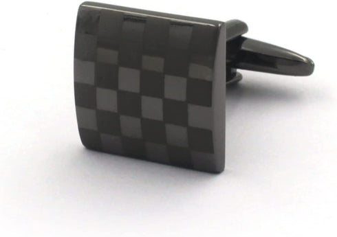 Gun Black Laser Engraved Checker Pattern Dress Shirt Cufflinks...