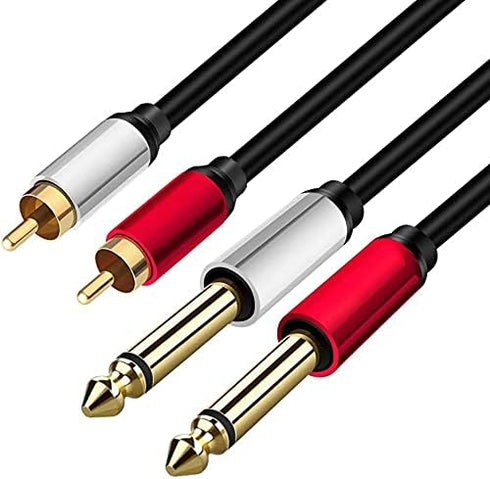 2 x 6.35 mm to 2RCA Cable,Dual 1/4 inch TS Stereo Jack Male to 2 RCA Male Stereo Audio Cable Splitter Adapter (12ft/4m, Black)...