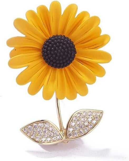 Yellow Sunflower Brooch For Women Lady Rhinestone Plant Flower Brooch Clothes Collar Dress Scarf Decoration Lapel Pin Jewelry...