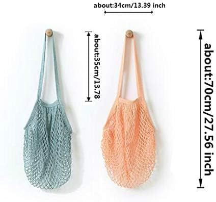 4 Pack Portable Reusable Grocery Bags Fruit and Vegetable Bag Washable Cotton Mesh String Organic Organizer Shopping Handbag Long Handle Net Tote ...