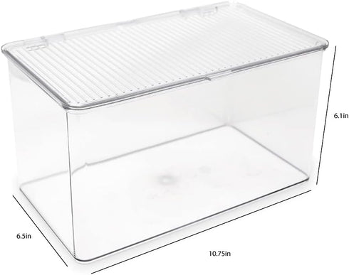 Isaac Jacobs Large Stackable Organizer Bin (10.75” x 6.5” x 6.1”) w Hinged Lid Clear Storage Box Home Office School Fridge Bathroom Kitchen Pantry...