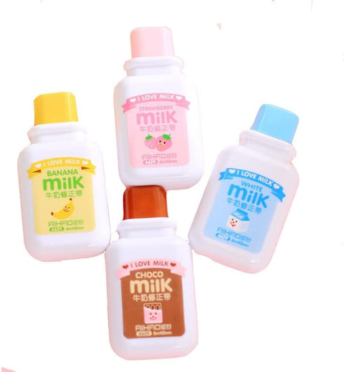 4PCS Milk Bottle Correction tape Kawaii Cartoon Stationery Cute Students School Office Supplies (Brown, Blue, Yellow, Pink - Delivery with Random ...