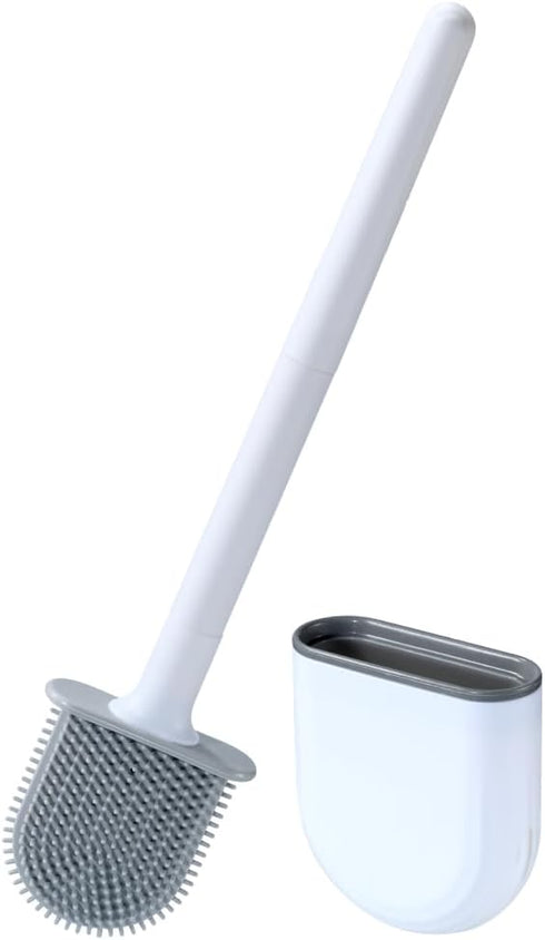 Toilet Brush, Silicone Toilet Brush, Toilet Bowl Brush and Holder Set, Floor Standing, Wall Mounted without Drilling, White...
