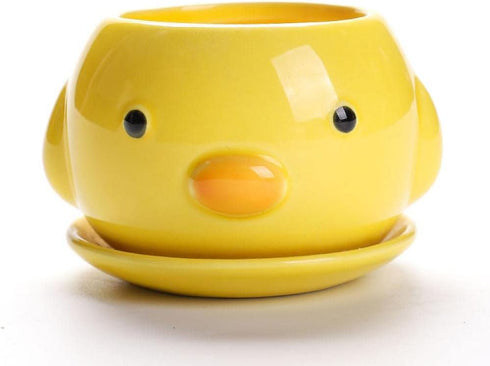 Cute Animal Shaped Ceramic Succulent Cactus Flower Pots with Tray (Plant Not Included) (Small, Duck)...