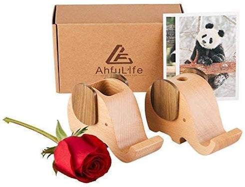 AhfuLife Elephant Pen Pencil Holder with Phone Stand, Wooden Elephant Shaped Desk Organizer Decor, Elephant Gifts for Women Cute Desk Accessories ...