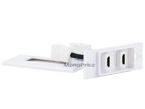 Monoprice Two-Piece Inset Wall Plate with 4 Inch Built-in Flexible High Speed HDMI Cable With Ethernet - Dual Port (2P)...
