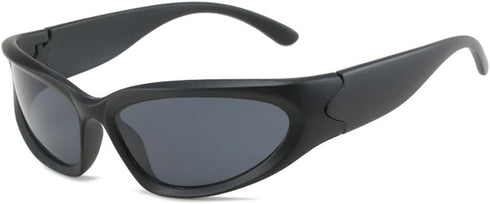 Fashion Y2K Wrap Around Sunglasses for Men Women 2000s Accessories Cool Cyber Glasses Biker Shades Shield (Black Frame-Grey Lens)...
