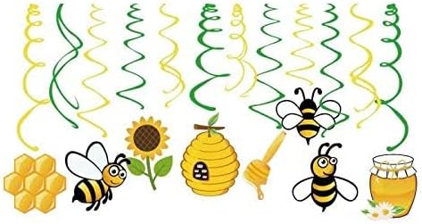30Ct Bee Party Hanging Swirl Decorations,Bumblebee Party,Fairy Party,Garden Party,Party for Girls,Boys,Kids,Home,Classroom,Baby Shower...