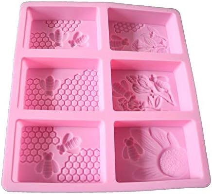 2pcs Rectangle Bee Pattern Soap Molds, Silicone Honeycomb Molds Beehive Cake Baking Mold for Homemade Craft...