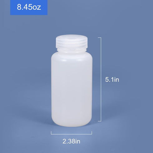 8.4 oz Wide Mouth Lab Reagent Bottle, Laboratory Grade Chemical Container, Sealed Leak-proof Translucent HDPE Bottle, Pill Bottle, Water Sample Bo...