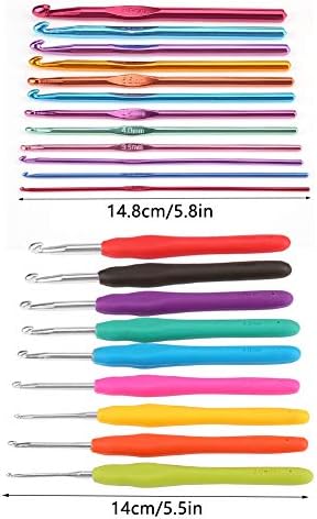 64PCS Crochet Needle Set, Crochet Hook Full Set Yarn Knitting Needles Sewing Tools Knit Gauge Scissors Stitch Marker DIY Craft Tools Coloured Alum...