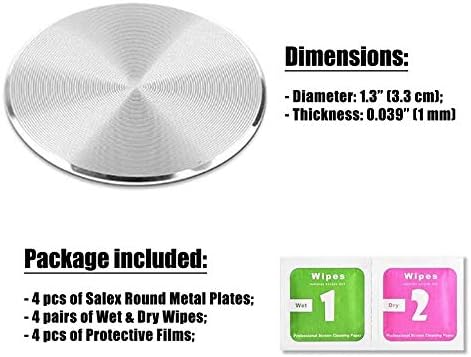 SALEX Phone Metal Plates 4 Pack for Magnetic Car Mount. Kit of 4 Clear Silver Round 3M Adhesive Discs Without Holes for Case Back. Strong Circular...