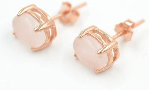 Rose Quartz Stud Earrings in Sterling Silver and 14K Rose Gold Plated...