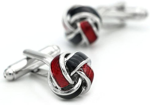 Fashion Knot Cuff Links Classic Red & Black Woven Ball Cufflinks with Gift Box...