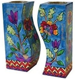 Jerusalem Fitted Shabbat Candlestick Holders, Hand Painted by Yair Emanuel with Brass Candle Inserts...