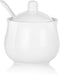 Ceramic Sugar Bowl with Lid and Spoon, White Porcelain Sugar Salt Pepper Storage Jar, 8 Ounces...