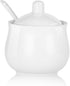 Ceramic Sugar Bowl with Lid and Spoon, White Porcelain Sugar Salt Pepper Storage Jar, 8 Ounces...