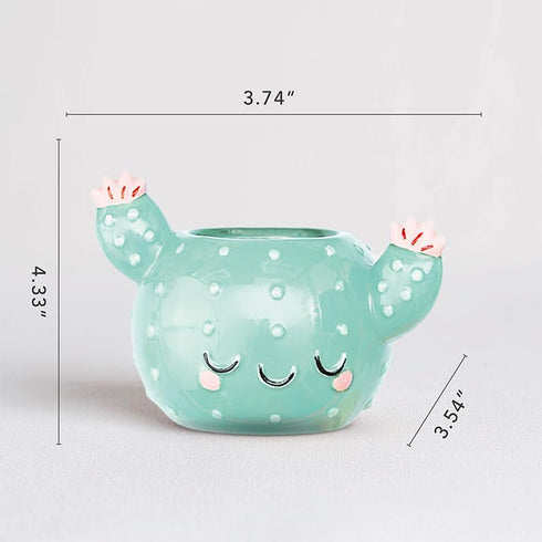 Smiley Cactus Ceramic Planter, 3 x 4 x 4 in., Exclusive Ceramic Planters for Indoor and Outdoors, Cute Hand Painted Designed in Argentina, Conveni...
