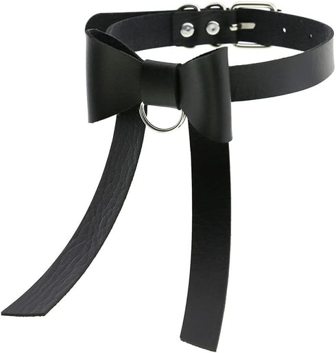 Multicolor PU Simulated Leather Silver-tone O Ring Bow Knot Adjustable Collar Choker Necklace...