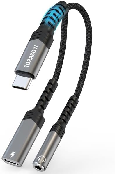 USB C to 3.5mm Headphone and Charger Adapter, with PD 60W Fast Charging, 2 in 1 Type C to Aux Audio Jack...