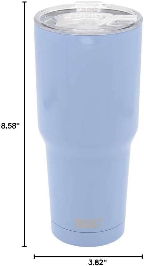 BUILT Double Walled Stainless Steel Tumbler Set with Replacement Lid, 2 Reusable Tritan Wire Straw Cleaning Brush in Gift Box, 30-ounces, Cerulean...