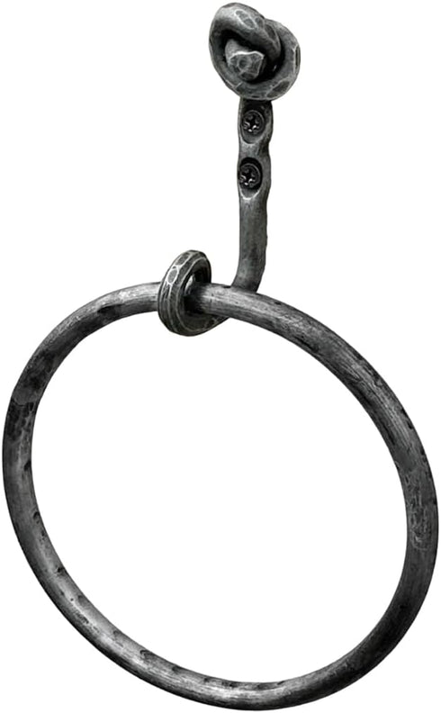 Hand Forged Knot Metal Towel Ring Wrought Iron Handmade Wall Mounted Hand Towel Holder Blacksmith Wall Mounted Towel Rack Black Antique Finish Hea...
