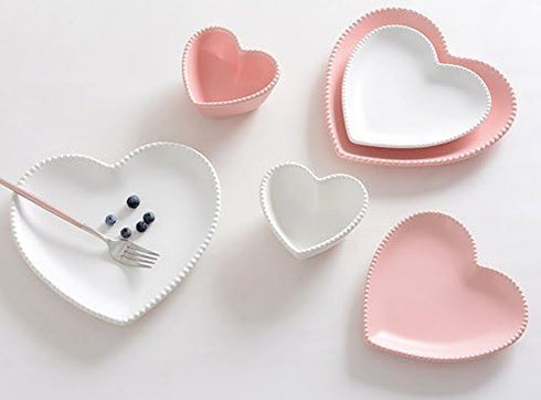 Ceramic Heart-Shaped Pudding Bowl Baked Soufflé Bowl Dessert Bowl Oven Bowl Creme Brulee Ramekin Souffle Ramekin(pink/white)...