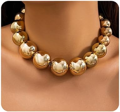 Dainty Big Ball Beaded Choker Necklace Boho Chunky Bib Chain Necklace Hip Hop Punk Statement Heavy Necklace Accessories for Women Girls...