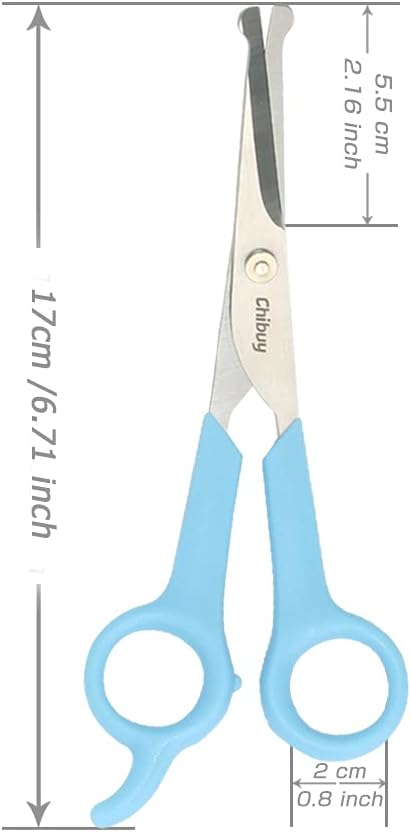Chibuy Professional Pet Grooming Scissors with Round Tip Stainless Steel Dog Eye Cutter for Dogs and Cats, Professional Grooming Tool, Blue, Size ...