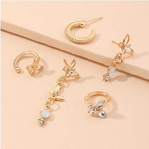 Butterfly Earrings Set for Women Girls Butterfly Ear Cuff Earrings Huggie Small Dangle Hoops Hypoallergenic Earrings Lightweight Earrings Modern J...