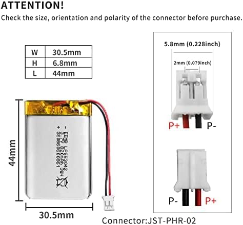 EEMB Lithium Polymer Battery 3.7V 820mAh 653042 Lipo Rechargeable Battery Pack with Wire JST Connector for Speaker and Wireless Device- Confirm De...