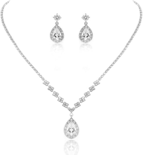 JAKAWIN Bride Silver Bridal Necklace Earrings Set Crystal Wedding Jewelry Set Rhinestone Choker Necklace for Women (Set of 3) (NK144-3)...