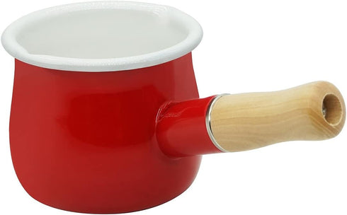Enamel Milk Pot, Small Enamel Saucepan Milk Pot Butter Warmer 4 Inch 17 Oz Enamel Small Sauce Pan with Wooden Handle, Perfect Size for Heating Sma...