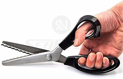 Fabric Pinking Shears Craft Scissors?Serrated Scalloped stainless Steel Handled Professional Sewing black Scissors, Scissors for Leather, Tailorin...