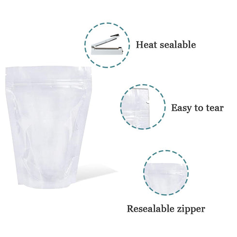 PABCK 100 Pack (Inside Size 4.25x5.24 inch) Clear Resealable Stand Up Bags Heat Seal Zipper Lock Reusable Storage Pouches for Zip Food Storage Loc...