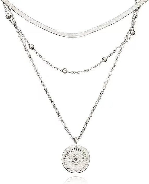 Multi-layered Snake Chain Necklace for Women Silver Coin Pendant Choker Necklace Metal Bead Chain with Dainty Boho Choker Body Jewelry for Womens ...
