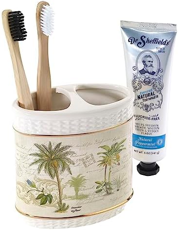 Avanti Linens - Toothbrush Holder, Ceramic Bathroom Accessories, Tropical Inspired Home Decor (Colony Palm Collection)...