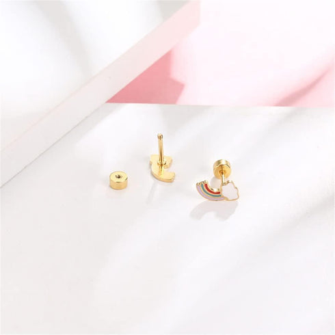 18g Titanium Rainbow Earrings for Women 14k Gold Plated Stainless Steel Hypoallergenic Tiny Cloud Stud Cartilage Tragus Screw Back Post Piercing S...