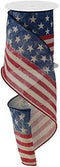 Stars & Stripes Flag Wired Edge Ribbon - 4 Inches x 10 Yards (Tan, Red, Blue)...