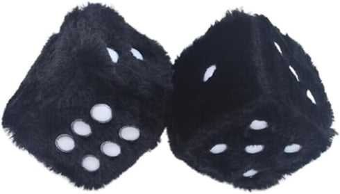 Retro Dots Fuzzy Dice Car Mirror Hanging with Suction, Cubic Square Plush Dice Auto Rearview Mirror Dice for Car Ornament Decoration (Black, 1 Pai...