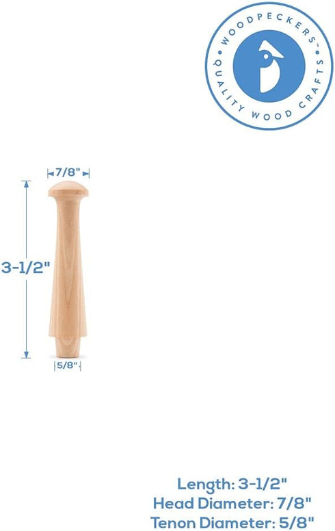 Wooden Shaker Pegs 3-1/2-inch w/ 1/2-inch Tenon, Pack of 35 DIY Wooden Wall Hooks, Wood Hooks for Hanging Shaker Peg Rail and Coat/Hat/Towel Hook,...