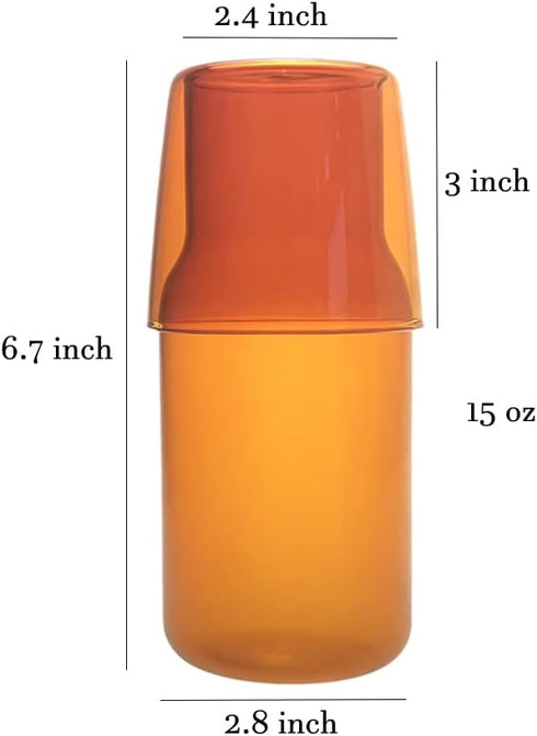 Sizikato 15 Oz Clear Glass Bedside Night Water Carafe with Tumbler Glass....