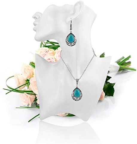 Harlorki Retro Vintage Bohemia Style Alloy Metal Chain Turquoise Pendent Necklace Hook Earrings Fashion Jewelry Set for Women Lady...