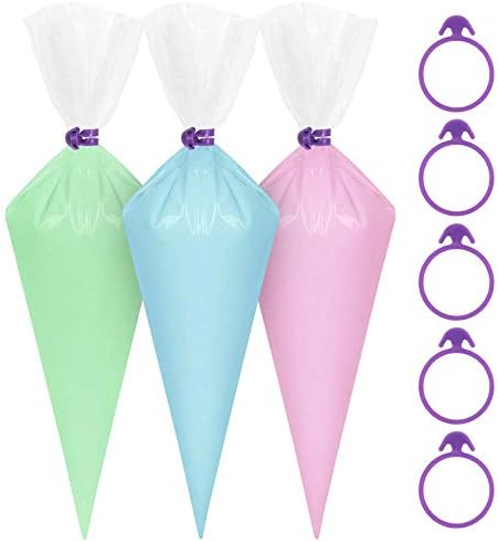 60 Pcs Pastry Bag Ties Reusable Icing Bag Ties Silicone Decoration Bag Clips Cake Piping Bag Ties for Cupcakes Cookies and Pastry(15 Pieces Light ...