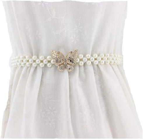 Pearl Belt for Wedding Dress Butterfly Rhinestone Belts for Dresses Gold Butterfly Chain Belt for Bridal Bridesmaid Elastic Decorative Waist Belts...