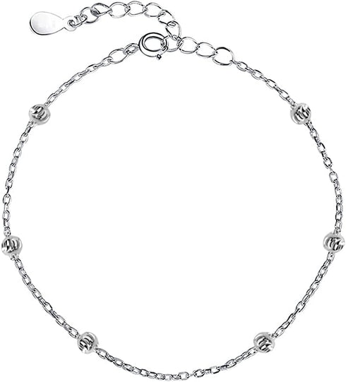 925 Sterling Silver Ankle Bracelet for Women Adjustable Bead Ankets Bracelets for Women Girls Satellite Anklet Beach Jewelry Link Chain Bracelet...