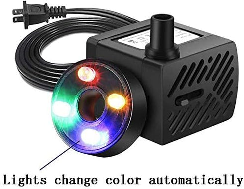 Submersible Water Pump with LED Light for Indoor Tabletop Fountains Aquarium Fish Tank (180L/H 3W)...